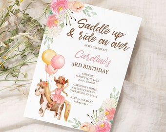 Editable Cowgirl Birthday Invitation Template Pink Cowgirl Birthday Party Saddle Up Birthday Invitation Cowgirl Birthday Party Invite 0032