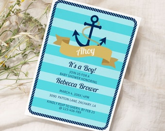 EDITABLE Nautical Baby Shower Invitation Anchor Stripes Baby Shower Invite Boy Baby Shower Invitation Template Instant Download 0281