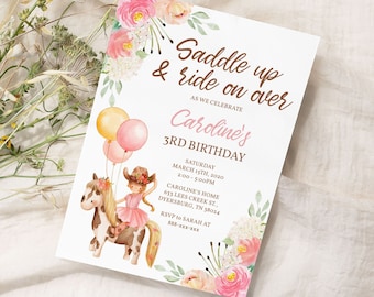 Editable Cowgirl Birthday Invitation Template Pink Cowgirl Birthday Party Saddle Up Cowgirl Invitation Cowgirl 1st Birthday Invitation 0032