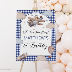 Editable Airplane Birthday Welcome Sign, Jet Theme Party Printable, Pilot Party Sign, Aviation Travel Decor, Instant Download Corjl, 0016