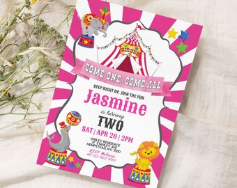 Editable Circus Invitation Carnival Invitation Template Circus Carnival Birthday Invitation Pink Carnival Birthday Party Templett File 0085