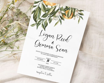 Editable Orange Wedding Invitation Template INSTANT Download Citrus Editable Invitation Citrus Wedding Printable Marriage Invite Corjl 0031