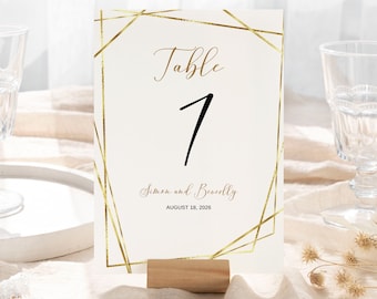 Gold Wedding Table Numbers Template Geometric Table Number Signs • INSTANT DOWNLOAD • Editable Printable Template Gold Table Number 0006