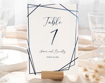 Editable Navy Wedding Table Numbers Template Geometric Table Number Signs INSTANT DOWNLOAD Navy Blue Table Number Sign 0108