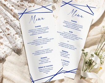 Editable Royal Blue Wedding Menu Card Template Dinner Minimalist Menu Card Dinner Party Menu Table Decor Birthday Dinner Menu Card 0120