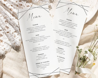 Editable Silver Frame Wedding Menu Card Template Instant Download Dinner Party Menu Cocktail Menu Wedding Template Table Decor 0121