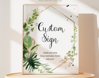 Editable 8x10" Tropical Custom Sign Template Greenery Baby Shower Custom Sign Tropical Baby Shower Sign Create Your Custom Sign 0033