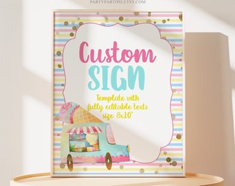 Editable Ice Cream Custom Sign Ice Cream Birthday Table Sign Instant Download Birthday Party Custom Sign Ice Cream  Sign 0036