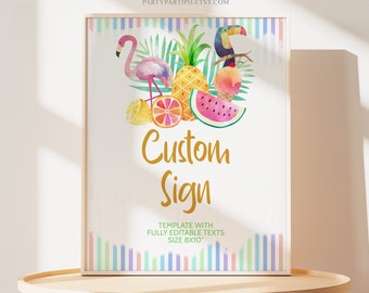 Editable Tropical Custom Sign Aloha Birthday Table Sign Instant Download Flamingo Birthday Party Custom Sign Tropical  Sign 0049