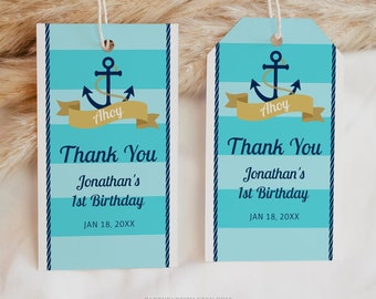Editable Nautical Thank You Tags Template Instant Download Nautical Decor Gift Tags Birthday or Baby Shower Favor Tags Anchor Gift Tags 0281