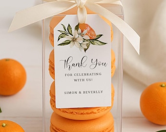 Citrus Botanical Favor Tags 2x3.5, Orange Floral Wedding Labels, Editable Summer Garden Gift Tags, Printable Custom Party Favors - 0031