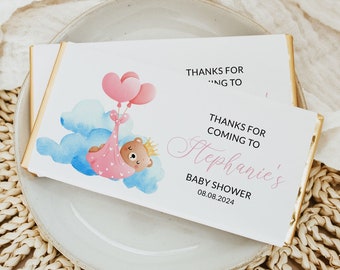 EDITABLE Teddy Bear Candy Bar Wrapper Chocolate Bar Wrappers Baby Shower Stork Balloon Pink Girl Birthday Digital Download 0180