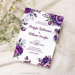 Purple Floral Wedding Invitation Template: Lavender & Lilac (Digital Download)