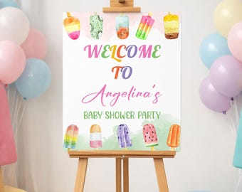 She’s Ready to Pop Baby Shower Welcome Sign Template Editable, Popsicle Shower Poster, Summer Baby Shower Sign, 0111