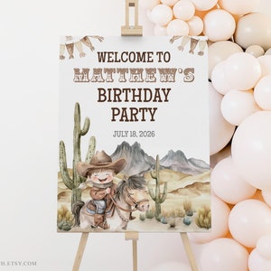 EDITABLE Cowboy Birthday Welcome Sign Party Decoration Template Rodeo Cowboy Birthday Party Decorations Instant Download Poster Signs 0063