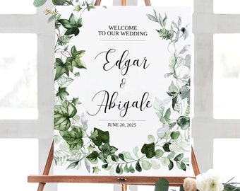 Editable Greenery Wedding Welcome Sign Template Instant Download Celebration of Life Welcome Sign Wedding Party Decorations 0026