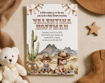 Wild West Baby Shower Invitation, Cowboy Invite, Western Theme, Rustic Printable Baby Shower Invitation Template, 0063