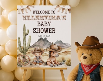 Cowboy Baby Shower Welcome Sign, Western Baby Shower Sign, Wild West Theme, Baby Boy Printable Welcome Sign - 0063