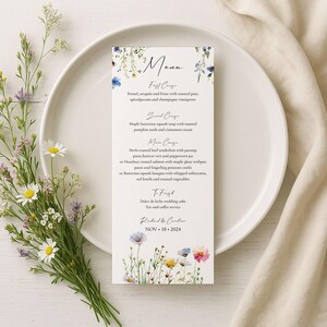 Wildflowers Menu Card: Printable Floral 3.75x9&quot; Party Menu - 0025