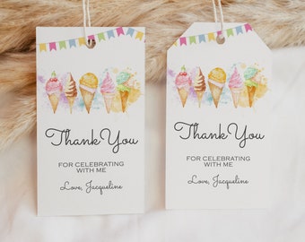EDITABLE Ice Cream Birthday Gift Tag Pastel Rainbow Favor Tag Ice Cream Scoops Favor Tag It's a Scoop Sundae Favor Party Tags 0150