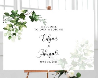 Editable Greenery Wedding Welcome Signs Template Instant Download Celebration of Life Party Decorations Wedding Decor 0026