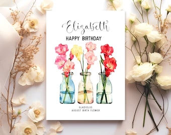 Gladiolus Birthday Card: August Birth Flower (JetTemplate, Instant Download), 0093