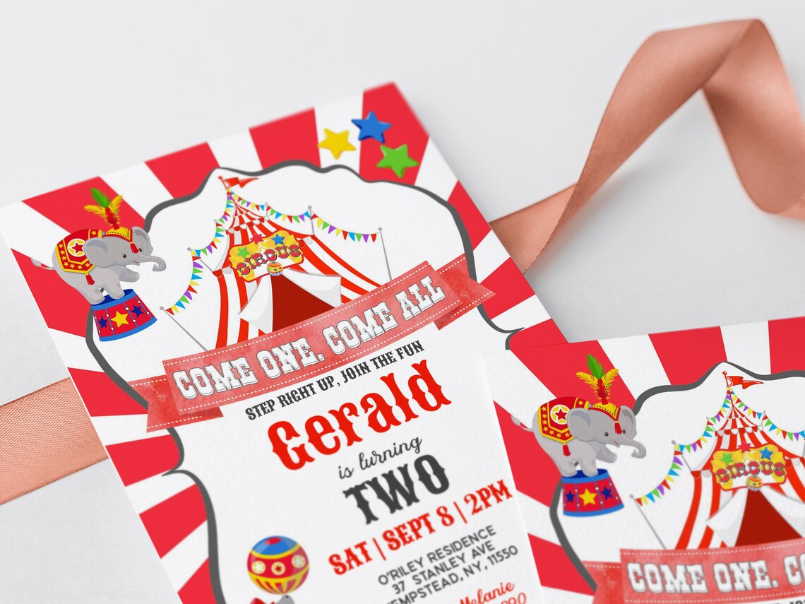Editable Circus Birthday Invitation Red Carnival Invitations Etsy