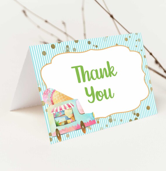 Editable Ice Cream Thank You Card Ice Cream Birthday Thank You Card 
