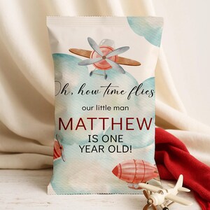 Sac à puces anniversaire avion - Emballage imprimable nuages rouges et bleus (modèle Jet, téléchargement immédiat), 0015