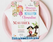 Editable PRINCESSES and PIRATE BIRTHDAY Invitation Twins Siblings invitation Princess Pirate Invitation Pirate Princess Invitation 0098 Il_170x135