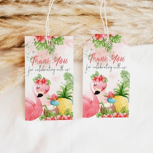 EDITABLE Flamingo Birthday Favor Gift Tag Let&#39;s Flamingle Gift Tag Summer Tropical Favor Tag Flamingo Thank You Gift Tag 0166