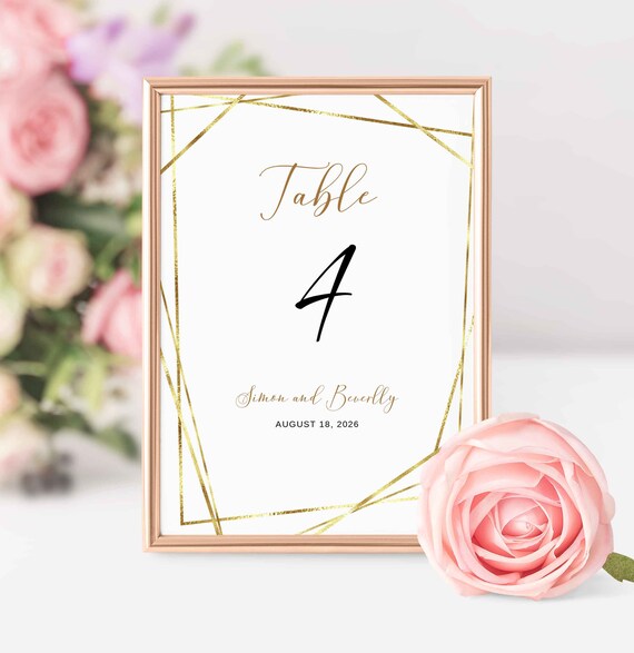 Gold Wedding Table Numbers Template Geometric Table Number Signs Instant Download Editable Printable Template Gold Table Number 0006 By Party Parti Ph Catch My Party