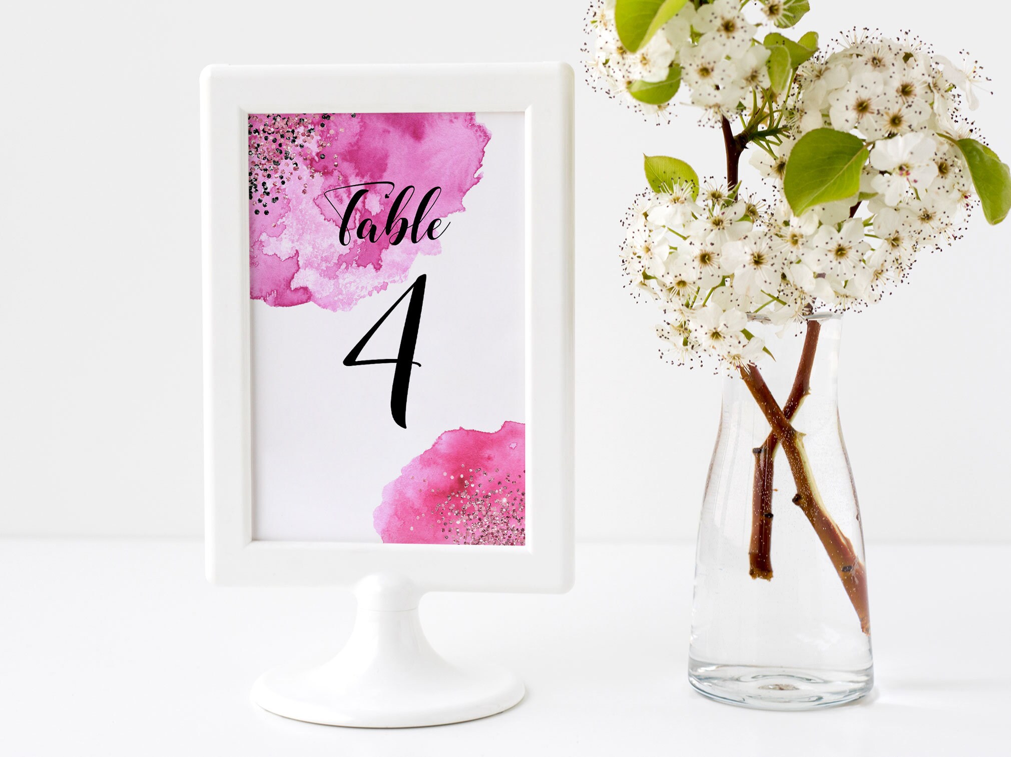 EDITABLE Hot Pink and Black Glitter Floral Wedding Table Etsy