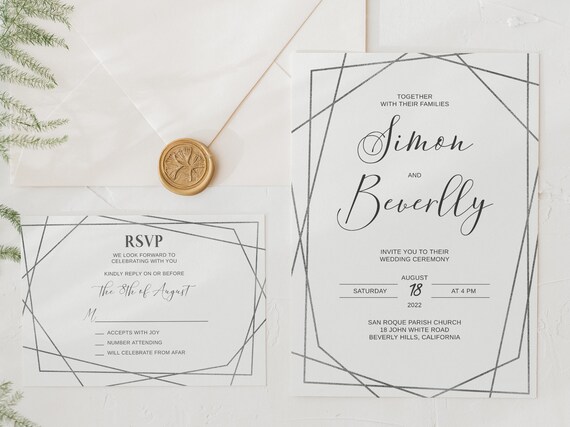 Silver Wedding Invitation Template Set2, INSTANT Download, Silver ...