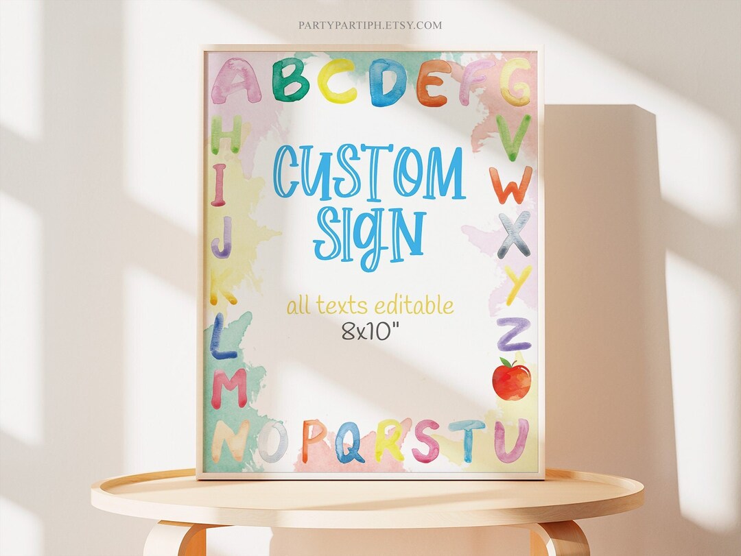Sign Add Letters Editable Alphabet Custom Sign Alphabet Birthday Table Sign Instant ...