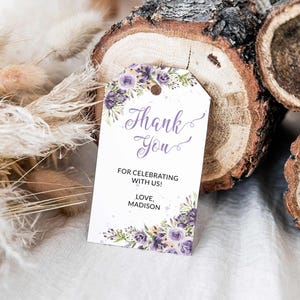 Editable Flower Thank You Tags Girl Purple Flower Gift Tags Thank You Tags Instant Download Flower Tags Printable Birthday Gift Tag 0068