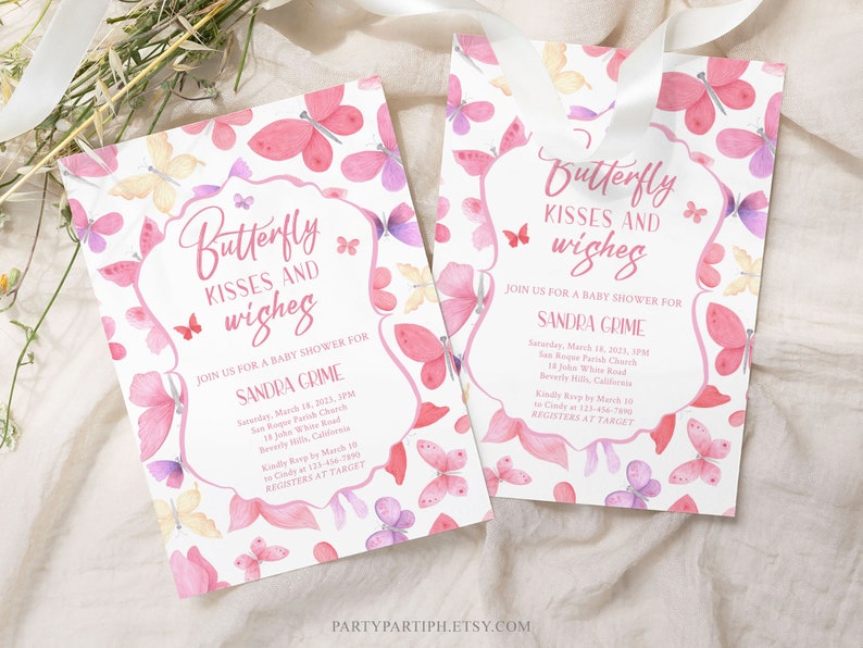 EDITABLE Butterflies Baby Shower Invitation, Pink Butterfly Baby Shower Invite, Girl Baby Shower