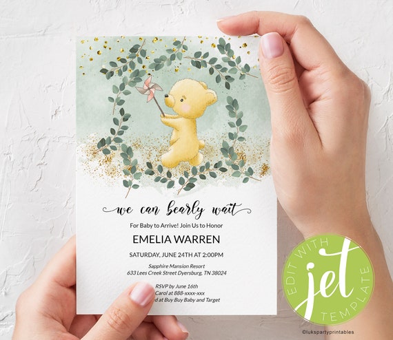 we can bearly wait baby shower invitations