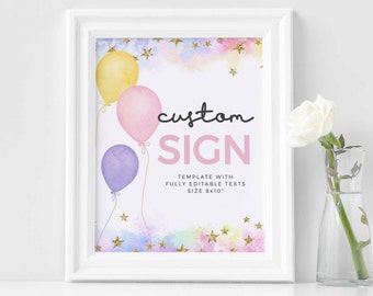 Editable Balloon Custom Sign, Balloon Birthday Table Sign, Instant Download, Birthday Party Custom Sign, Balloon Poster Sign, 0043