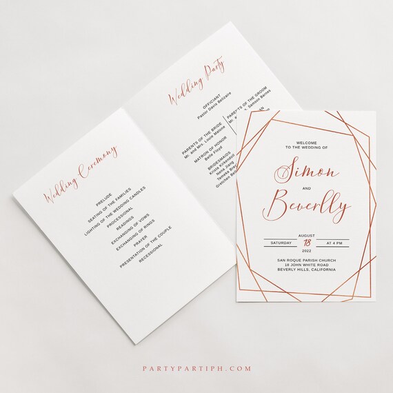 Editable Rose Gold Foldable Wedding Program Template Minimal Foldable Wedding Program Editable Editable rose gold foldable wedding program template minimal foldable wedding program editable