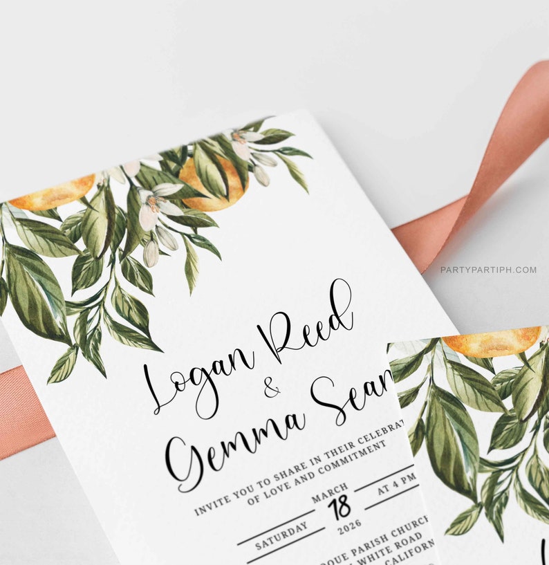Orange Wedding Invitation Template 0031 Printable Marriage Invite Templett Citrus Editable Invitation INSTANT Download Citrus Wedding