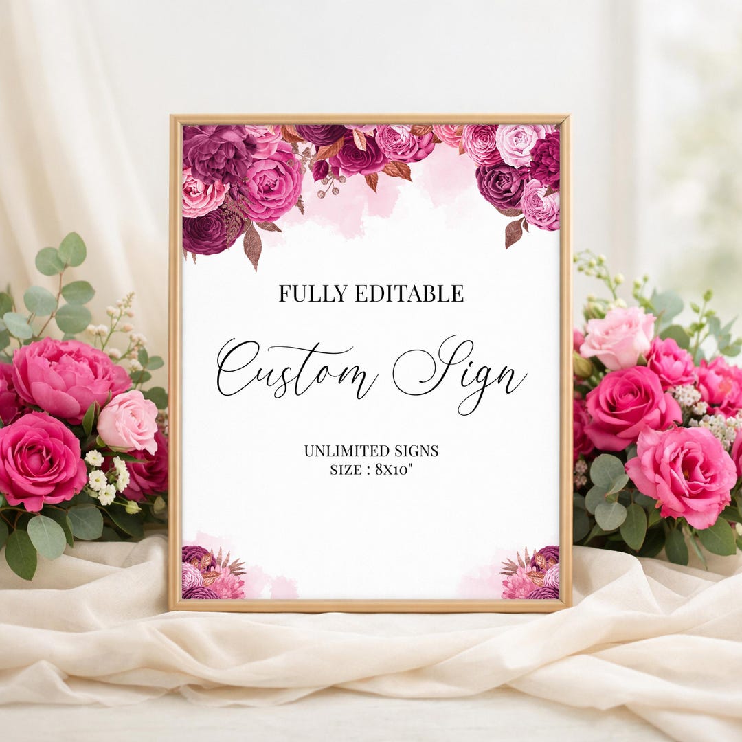 Magenta Flower Custom Sign, Editable Party Decor (8x10, 10x8) (digital ...