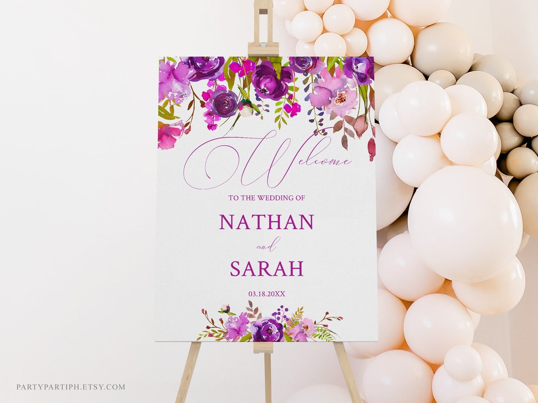 Editable Purple Flowers Wedding Welcome Sign Template Instant Download ...