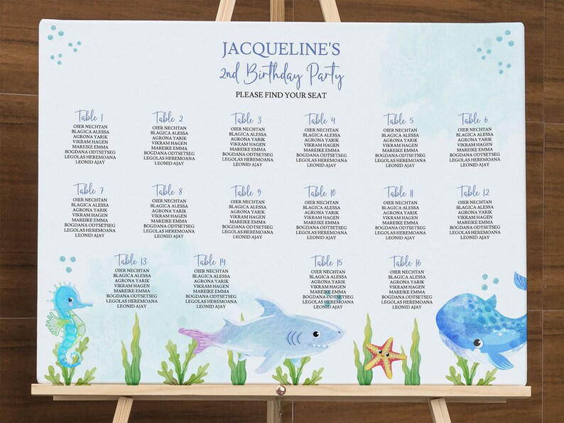 Editable Under the Sea Seating Chart Sign Perfect for Birthday