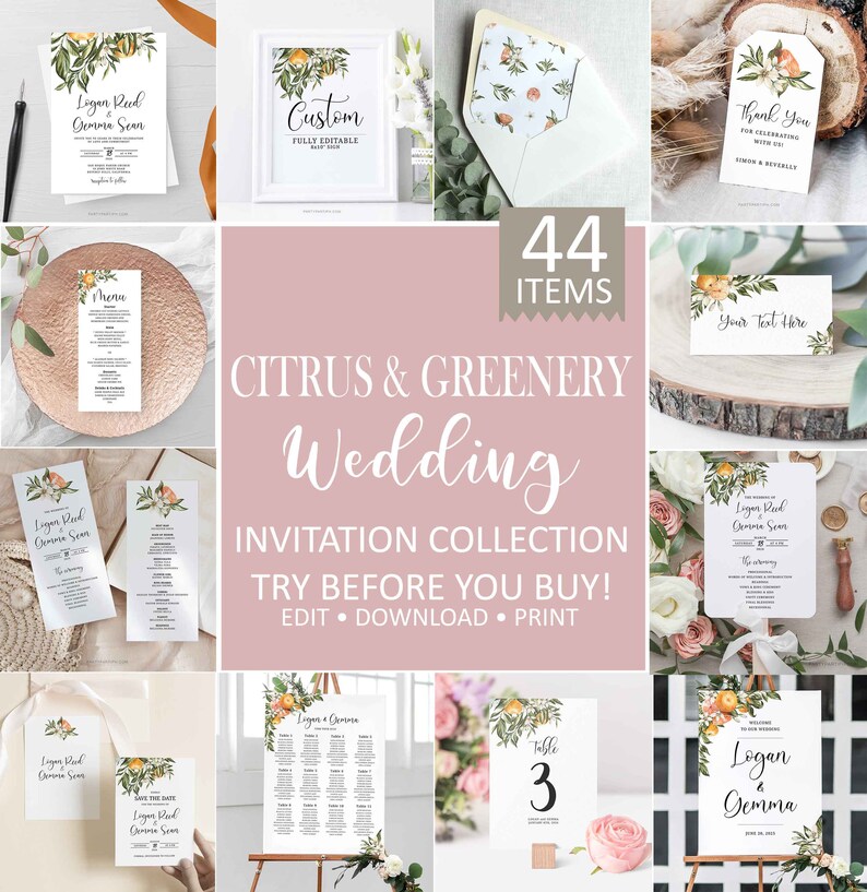 Orange Wedding Invitation Template 0031 Printable Marriage Invite Templett Citrus Editable Invitation INSTANT Download Citrus Wedding