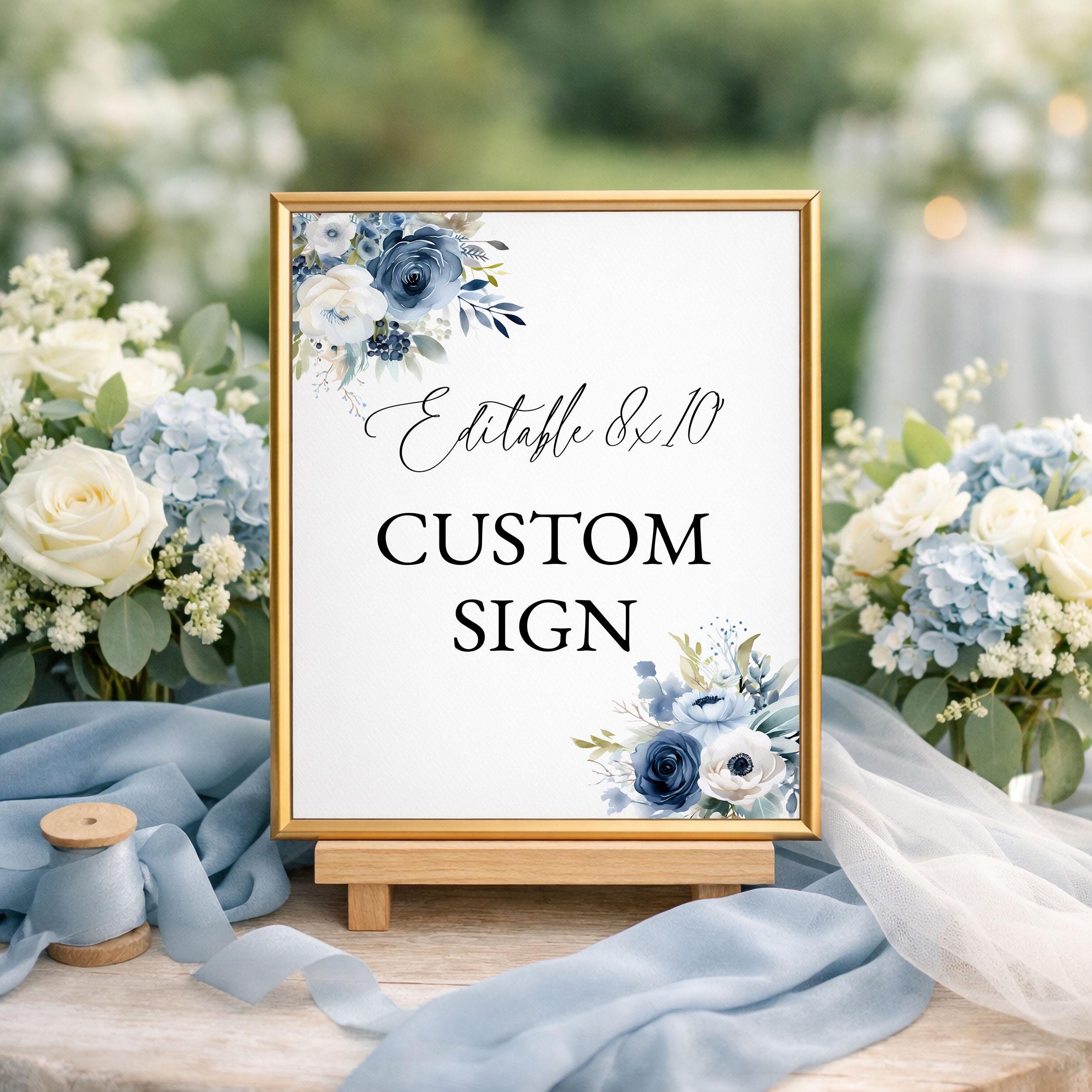 Blue Floral Custom Sign | Elegant Party Decor (8x10 Digital Download ...