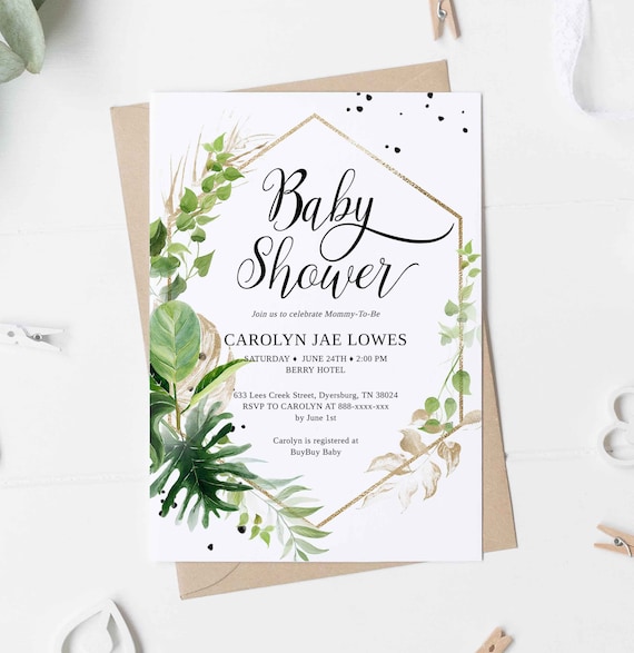 Editable Tropical Baby Shower Invitation Template, Tropical Invitation