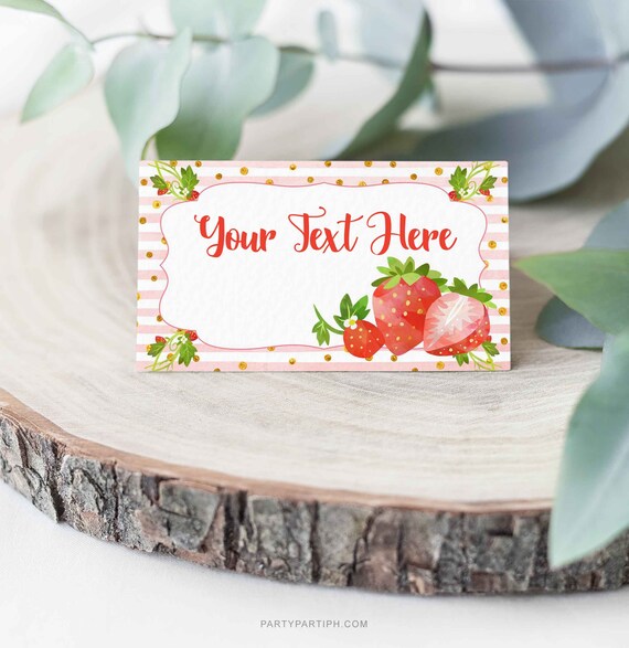 Editable Strawberry Food Cards Buffet Label, Berry Sweet Food Labels