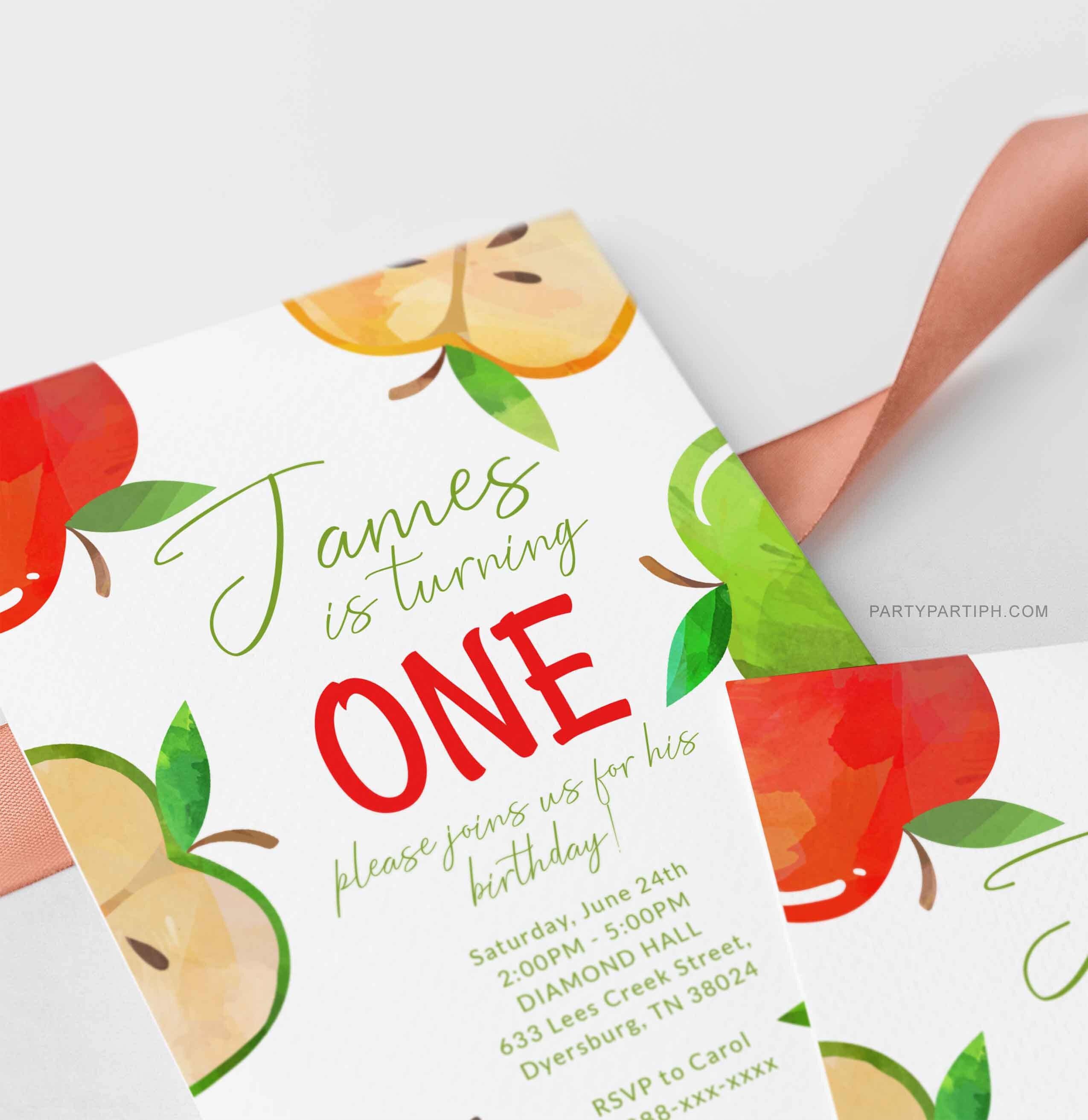 Editable Apple Birthday Invitation Apple Picking Invitation Etsy