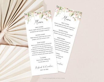 Floral Wedding Menu Template, Greenery Floral Menu Card, Editable Printable Elegant Reception Dinner Menu, 0020